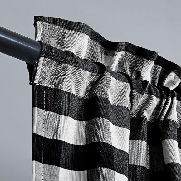 vctops Black and White Buffalo Check Door Window Curtain with Tieback Rod Pocket - Picture 3 of 4